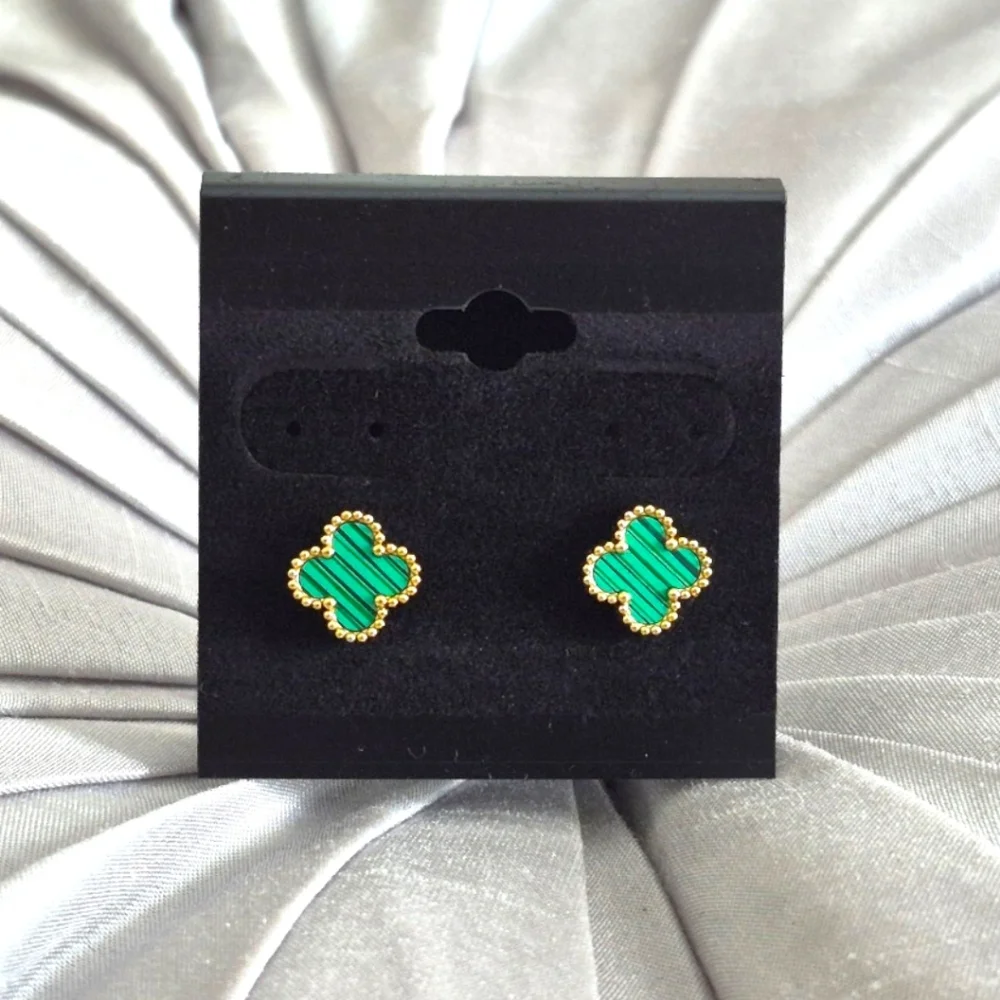 Elegant Green & Gold Clover Stainless Steel Earrings